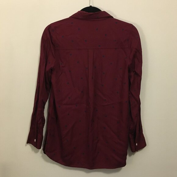 Burgundy & Black Polka Dot Button Down Rayon Shirt - Picture 2 of 15